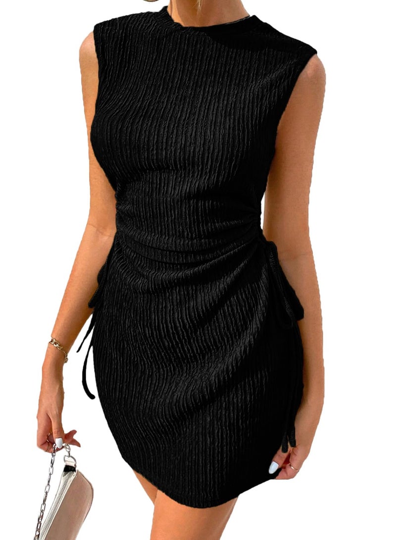 Acelitt Women's Summer Dresses 2026 Beach Casual Crewneck Loose Sundress Ribbed Cut Out Mini Dress Black Large - Image 1
