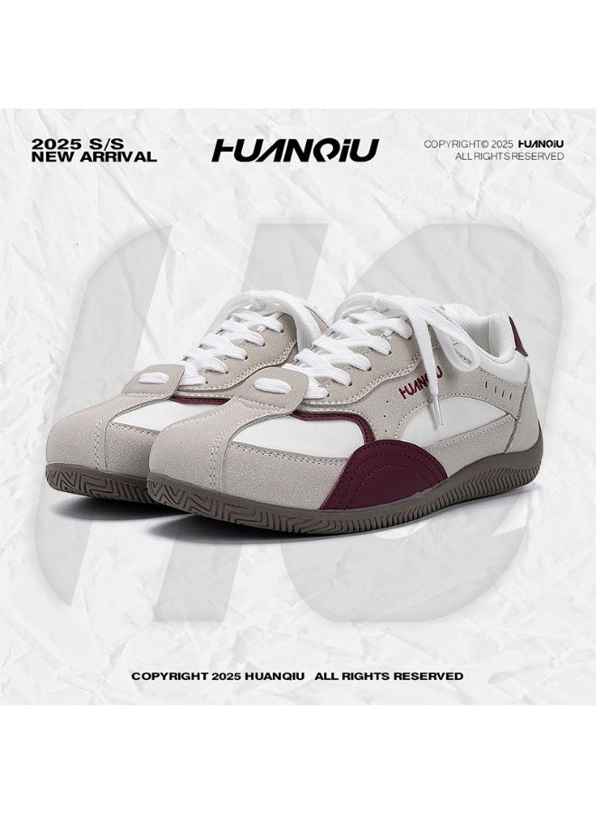 HUANQIU 2025 S/S New Arrival Retro Sneakers Unisex Beige & Burgundy Casual Daily Trainers - Image 2