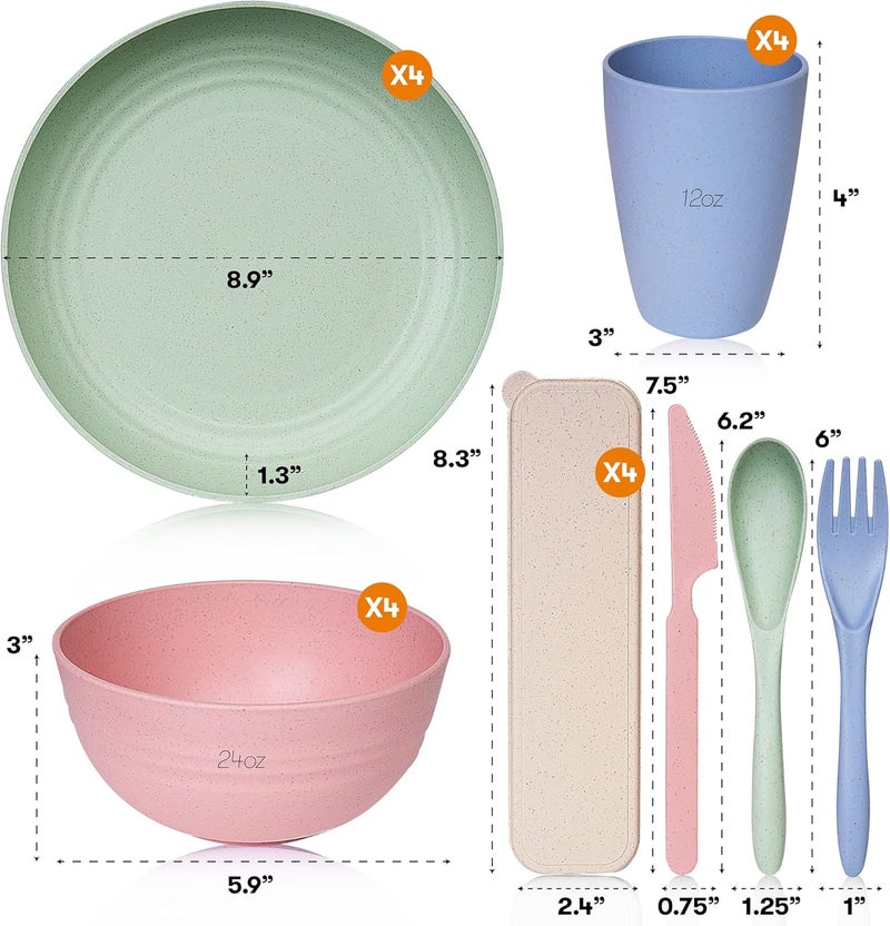 SWEVEN Wheat Straw Dinnerware Sets | Unbreakable Dinnerware Sets | Dishwasher Microwave Safe Dinnerware | Eco Friendly Non Breakable Dinnerware Sets | RV Outdoor Camping (Multi, Service for 4 (28 pcs)) - Image 2