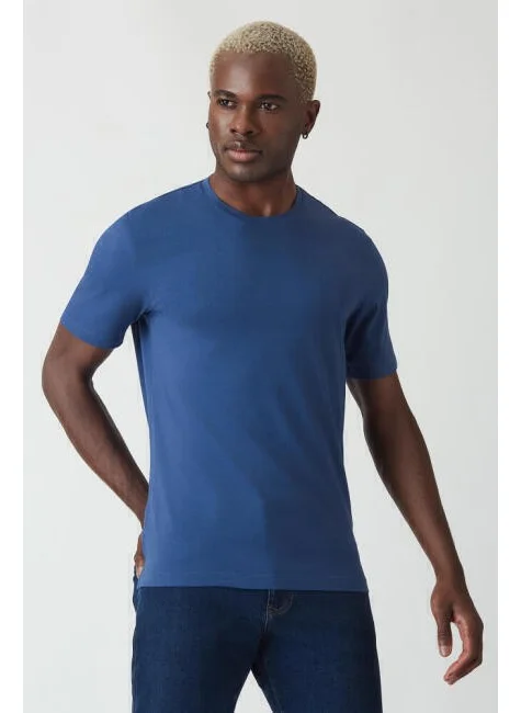 Bisse Men's Silk Finished Basic V-Neck T-Shirt INDIGO TS22Y22012_D66