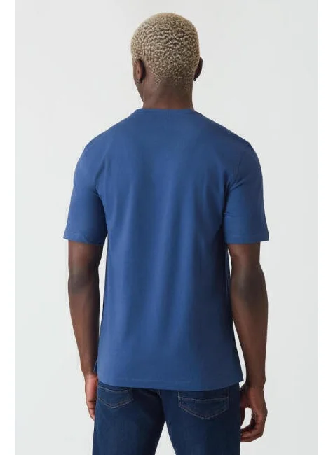 Bisse Men's Silk Finished Basic V-Neck T-Shirt INDIGO TS22Y22012_D66