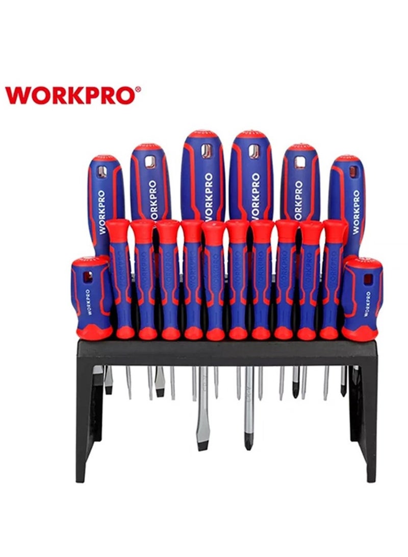 WORKPRO Screw Driver Set, Chrome-Vanadium Blades w/Magnetic Tips and Plastic Grips, 18 piece - Image 1