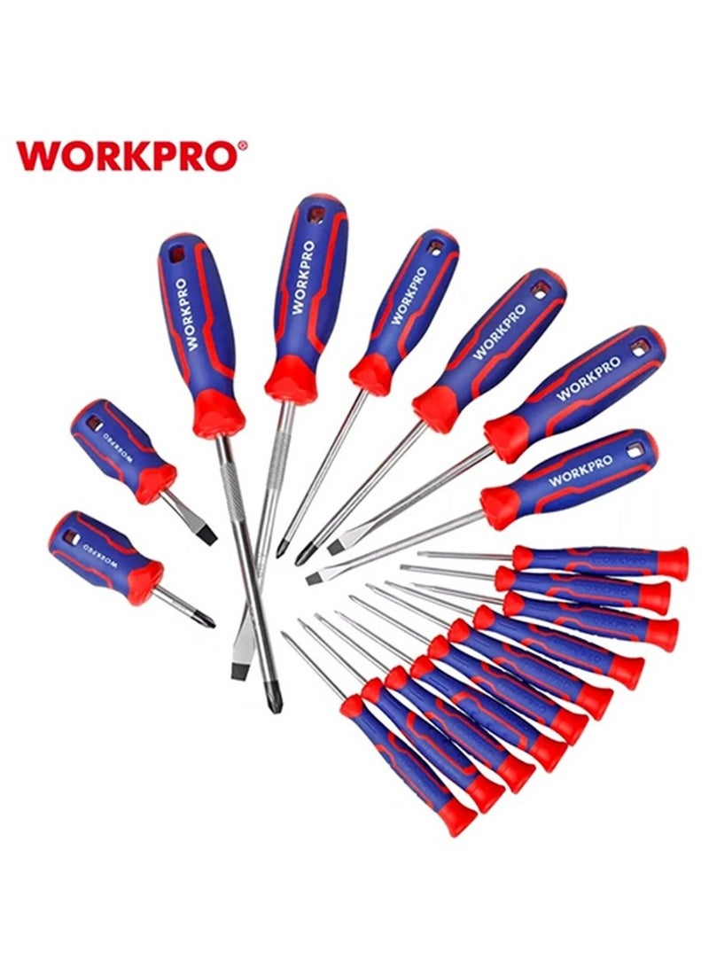 WORKPRO Screw Driver Set, Chrome-Vanadium Blades w/Magnetic Tips and Plastic Grips, 18 piece - Image 2