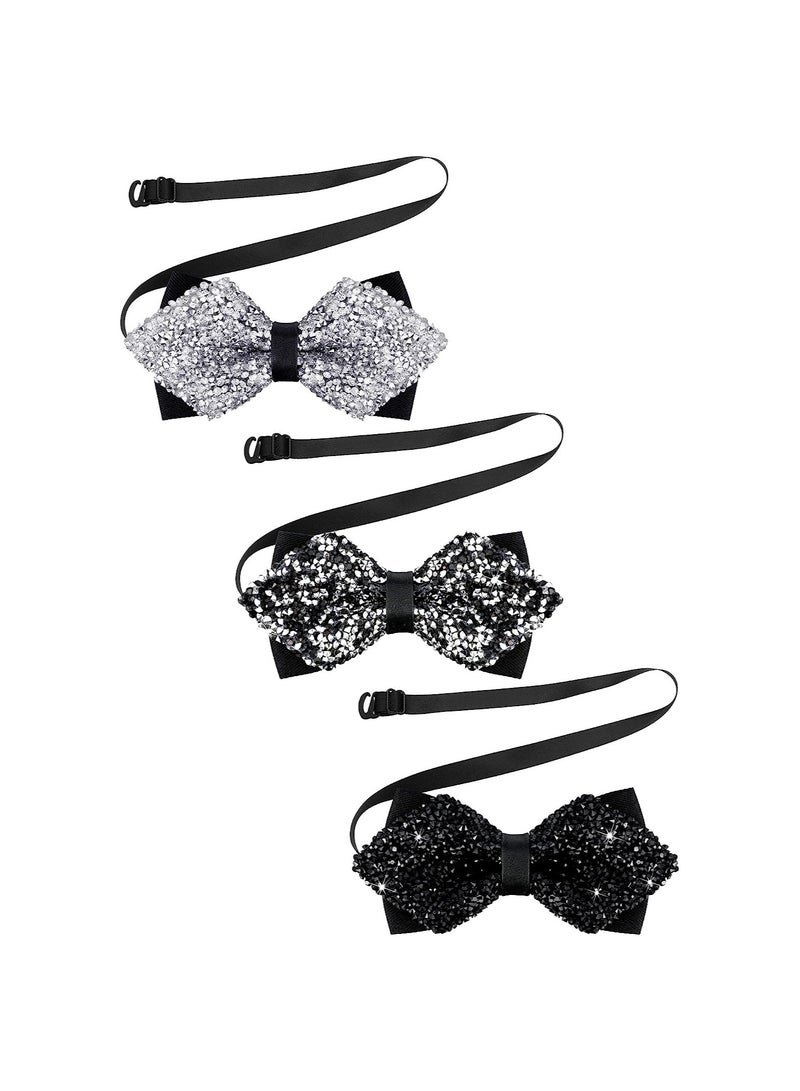 KASTWAVE Rhinestone Pre Tied Bow Ties, Men's Adjustable Length Glitter Bow Tie, Gentleman's Sparkly Bow Ties for Wedding and Parties, 3Pcs - Image 1