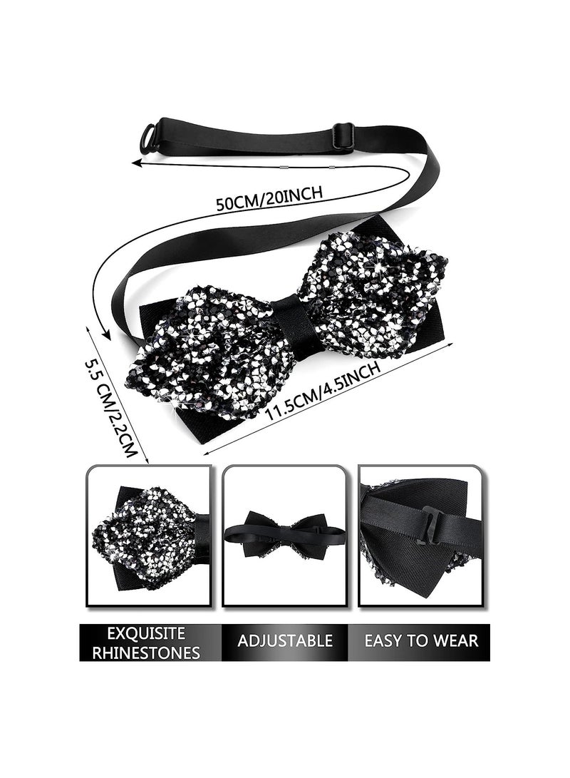 KASTWAVE Rhinestone Pre Tied Bow Ties, Men's Adjustable Length Glitter Bow Tie, Gentleman's Sparkly Bow Ties for Wedding and Parties, 3Pcs - Image 3