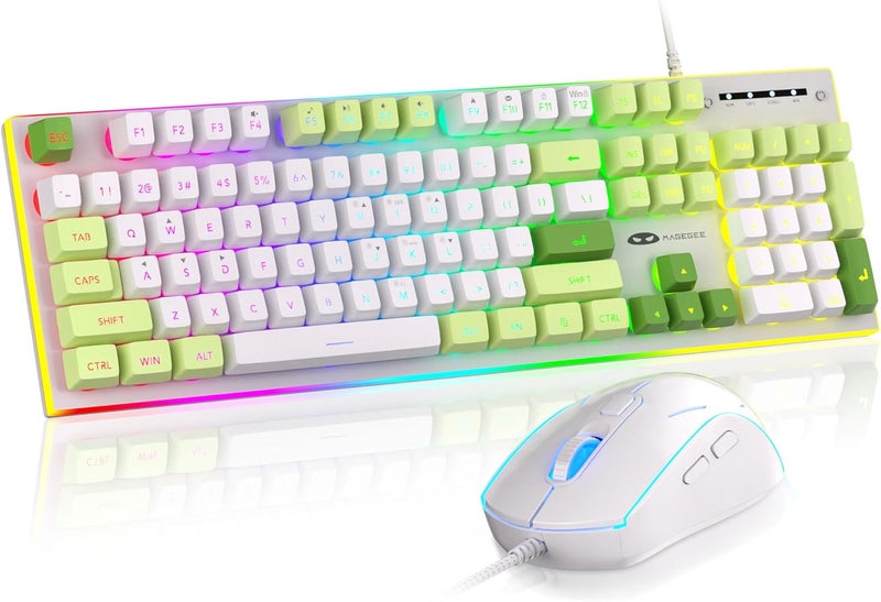 MageGee GT838 Gaming Keyboard and Mouse Combo, 104 Keys RGB Backlit Quiet Wired Keyboards with Number Pad, Metal Panel, Anti-Ghosting, Keyboards Set for Desktop, Laptop, PC, Green - Image 1