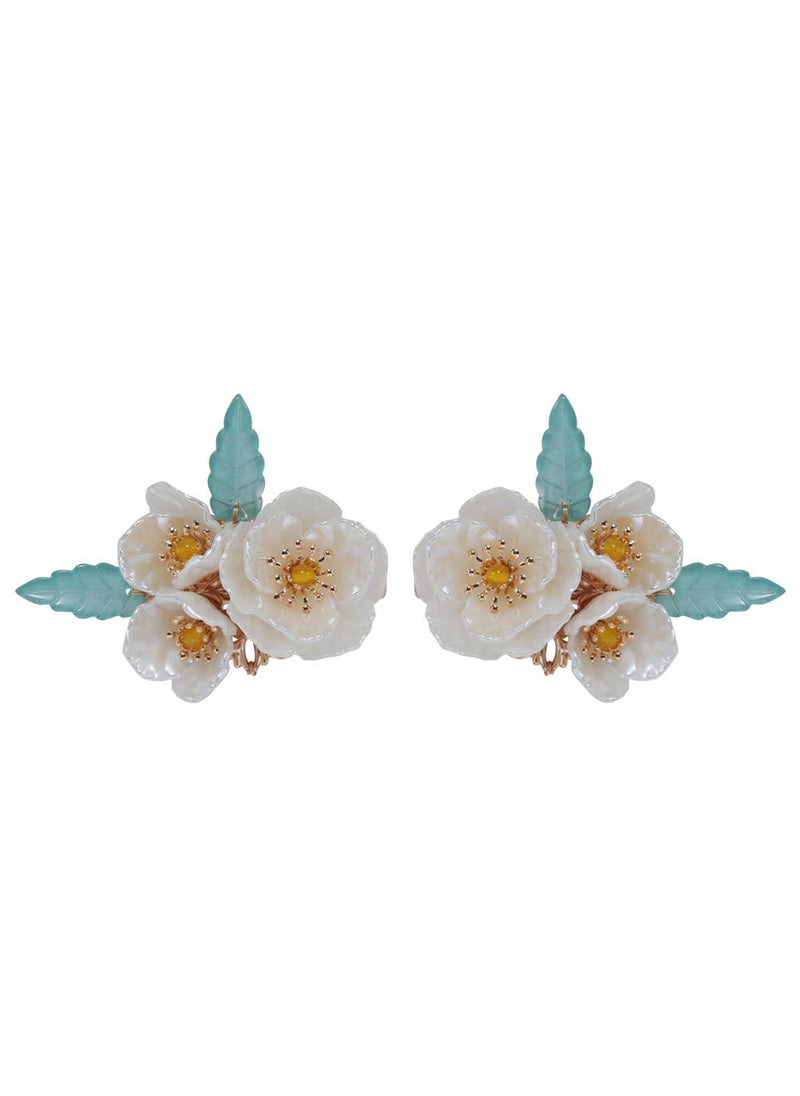 Handmade - A Pair of Duckbill Clips White Pearl Flowers Hair Accessories Handmade Hair Clips for Women - Image 1