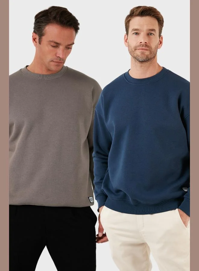 بوراتي طقم سويت شيرت رجالي بياقة دائرية وبطانة صوف من بوراتي قطعتين