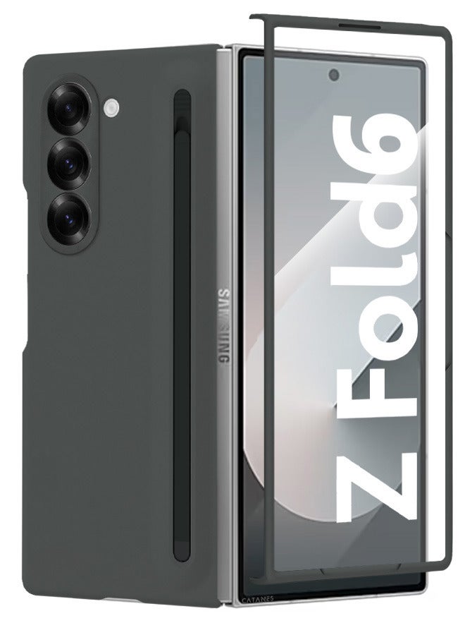 CATANES (for Samsung Galaxy Z Fold 6) Case with Screen Protector Ultra Hybrid Premium Case with Built-in New Compact S Pen, Holder and Storage Slot for Pen Black - Image 1