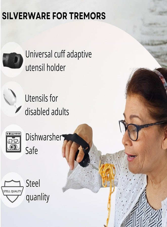 ADAPTIVE UTENSILS Eating Utensils for Disabled People | adapted Utensils| Universal Cuff Adaptive Utensil Holder |Set of 6 pcs 3 Cutlery & 3 Universal Cuff - Image 3