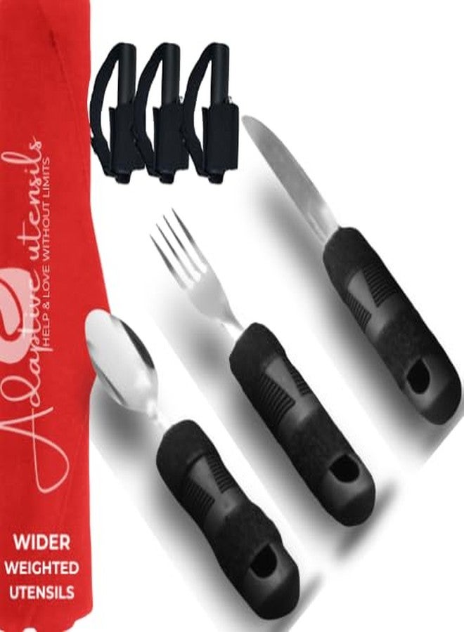 ADAPTIVE UTENSILS Eating Utensils for Disabled People | adapted Utensils| Universal Cuff Adaptive Utensil Holder |Set of 6 pcs 3 Cutlery & 3 Universal Cuff - Image 1