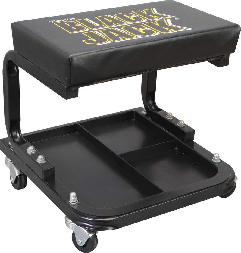 Torin ATR7211 Blackjack Rolling Creeper Garage/Shop Seat: Padded Mechanic Stool with Tool Tray Storage, Black, Large - Image 2