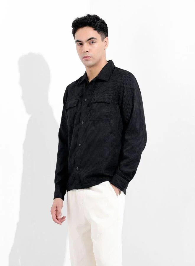 The Indian Garage Co Men Regular Fit Textured Cutaway Collar Full Sleeves Shirt