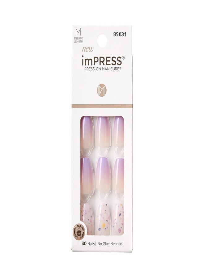 Impress KISS imPRESS No Glue Mani Press On Nails, Design, 'All I Want', Purple, Medium Size, Coffin Shape, Includes 30 Nails, Prep Pad, Instructions Sheet, 1 Manicure Stick, 1 Mini File - Image 1