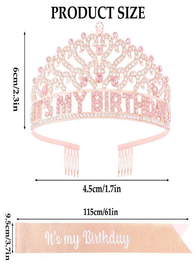 CUBACO Pink Birthday Crown Adult Woman, Glitter Happy Birthday Sash for Women Girls, Tiara, Hat, Accessories for women Girl, Crown for Parties, Favors and Decorations - Image 4
