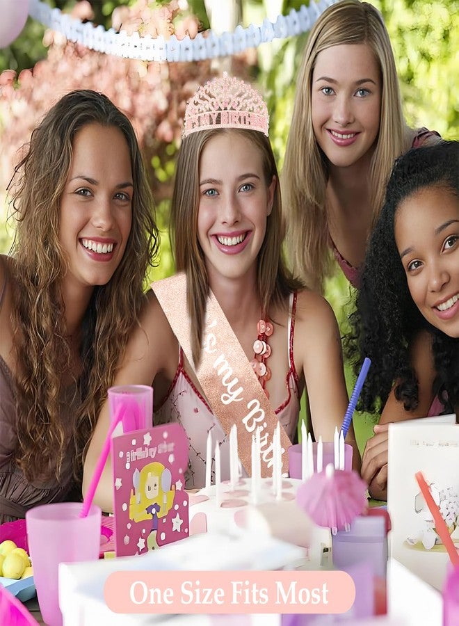 CUBACO Pink Birthday Crown Adult Woman, Glitter Happy Birthday Sash for Women Girls, Tiara, Hat, Accessories for women Girl, Crown for Parties, Favors and Decorations - Image 5