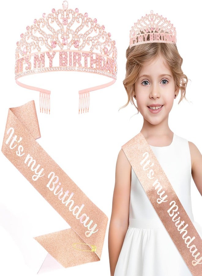 CUBACO Pink Birthday Crown Adult Woman, Glitter Happy Birthday Sash for Women Girls, Tiara, Hat, Accessories for women Girl, Crown for Parties, Favors and Decorations - Image 1