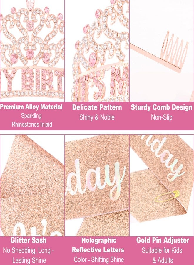 CUBACO Pink Birthday Crown Adult Woman, Glitter Happy Birthday Sash for Women Girls, Tiara, Hat, Accessories for women Girl, Crown for Parties, Favors and Decorations - Image 3