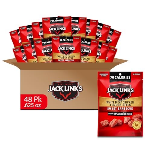 Jack Link's Sweet BBQ White Meat Chicken Tender Bites - Ready to Eat Real Meat Protein Snacks - 9g Protein per Serving - Made with 100% Real Chicken - (48 Pack) 1 oz Bags - Image 1