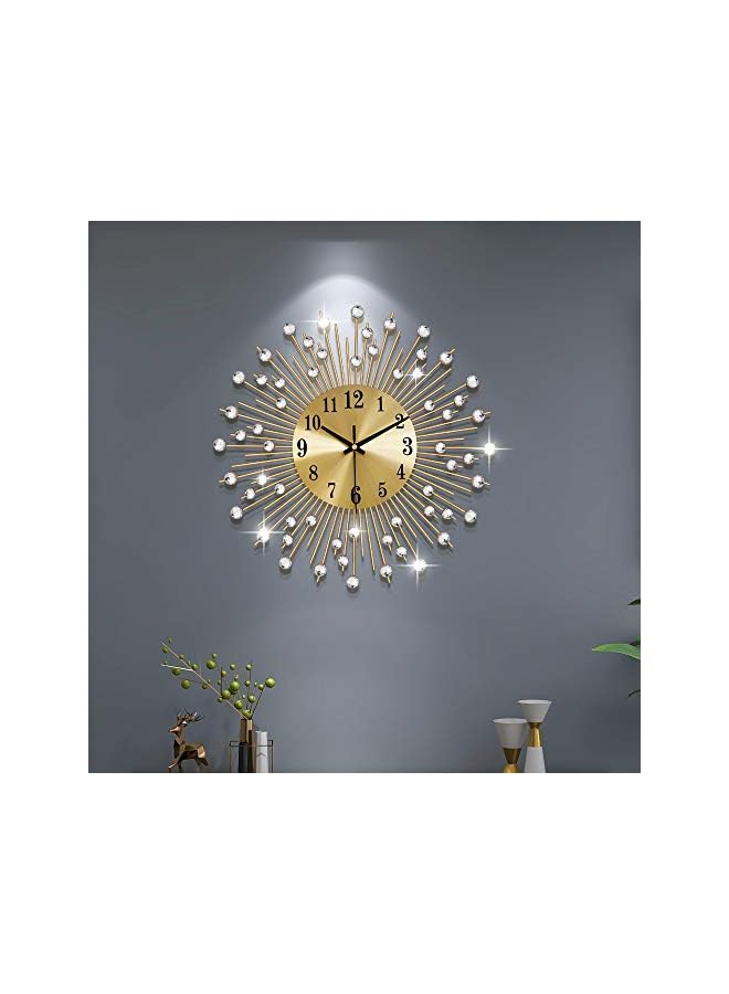 The Bros ساعات حائط كبيرة لتزيين غرفة المعيشة ساعة حائط ذهبية حديثة صامتة تعمل بالبطارية غير مزعجة لغرفة النوم والمطبخ والديكور المنزلي 14 بوصة ساعة حائط معدنية كريستالية دائرية للمكتب - Image 2