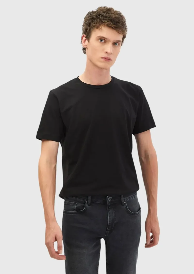 RAMSEY Black Plain Crew Neck 100% Cotton T-Shirt