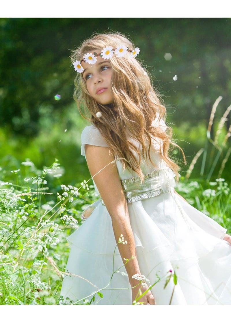 Loquat Daisy Flower Headband, 5 Piece Holiday Headband Garland Beach Vacation Straw Hat Hair Band Adjustable Elastic Ribbon Bride Headdress Suitable for Wedding Festivals Parties, Etc. - Image 3