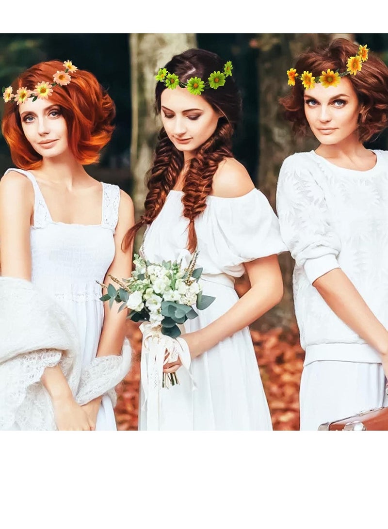 Loquat Daisy Flower Headband, 5 Piece Holiday Headband Garland Beach Vacation Straw Hat Hair Band Adjustable Elastic Ribbon Bride Headdress Suitable for Wedding Festivals Parties, Etc. - Image 2