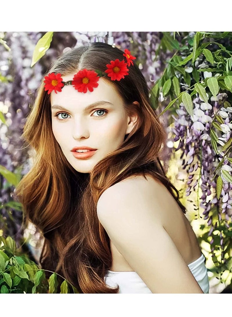 Loquat Daisy Flower Headband, 5 Piece Holiday Headband Garland Beach Vacation Straw Hat Hair Band Adjustable Elastic Ribbon Bride Headdress Suitable for Wedding Festivals Parties, Etc. - Image 5