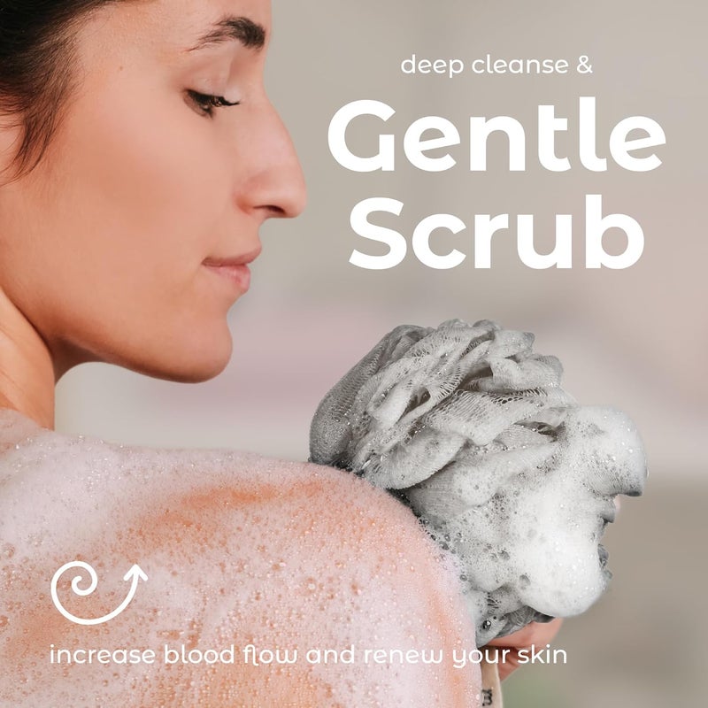 MainBasics Bath Shower Loofah Sponge Pouf Body Scrubber Exfoliator Body Wash Sponge (Set of 3, Totally Taupe) - Image 5