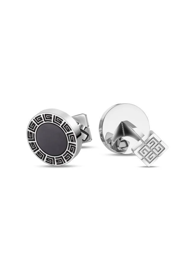 Guy Laroche Alain Silver and Black Stainless Steel Cufflink for Men