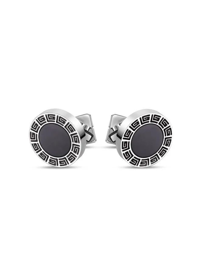 Guy Laroche Alain Silver and Black Stainless Steel Cufflink for Men