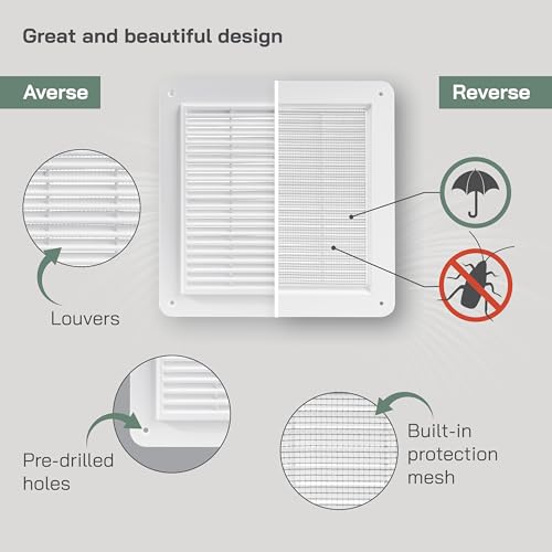 Vent Systems غطاء فتحة تهوية معدني أبيض 10" × 10" (بشكل عام) بوصة - شبكات جدران وسقوف متينة مع شبكة وفتحات مدمجة - تركيب سهل لنظام عودة الهواء وعادم HVAC - Image 3