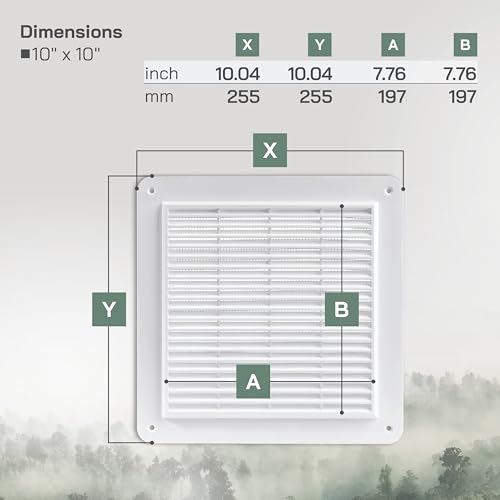 Vent Systems غطاء فتحة تهوية معدني أبيض 10" × 10" (بشكل عام) بوصة - شبكات جدران وسقوف متينة مع شبكة وفتحات مدمجة - تركيب سهل لنظام عودة الهواء وعادم HVAC - Image 2