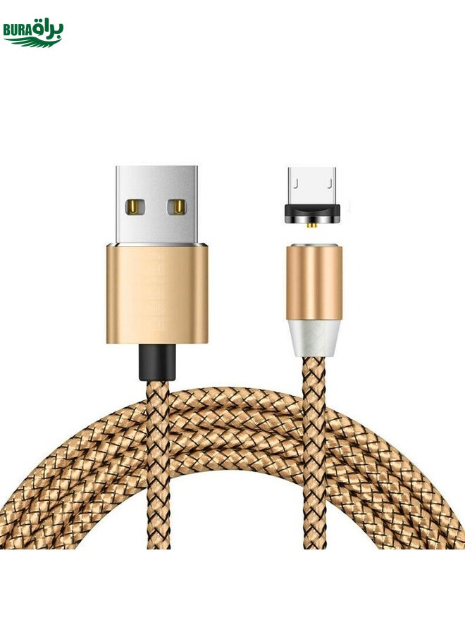 BURAQ USB to Micro USB Magnetic Metal Connector Nylon Two-color Braided Magnetic Data Cable, Cable Length: 1m(Gold) - Image 1
