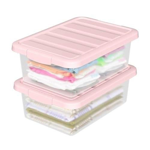 Buyitt 14 Quart Basic Clear Storage Box with Pink Lid (Pack of 2) - Image 4
