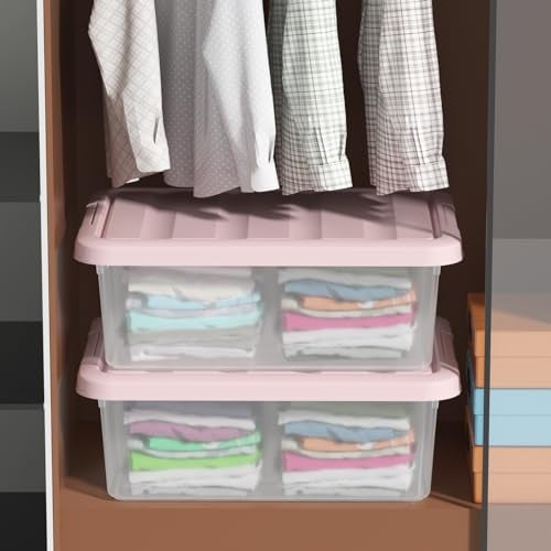 Buyitt 14 Quart Basic Clear Storage Box with Pink Lid (Pack of 2) - Image 5
