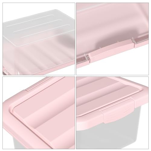 Buyitt 14 Quart Basic Clear Storage Box with Pink Lid (Pack of 2) - Image 3