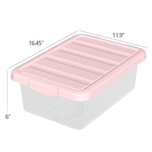 Buyitt 14 Quart Basic Clear Storage Box with Pink Lid (Pack of 2) - Image 2