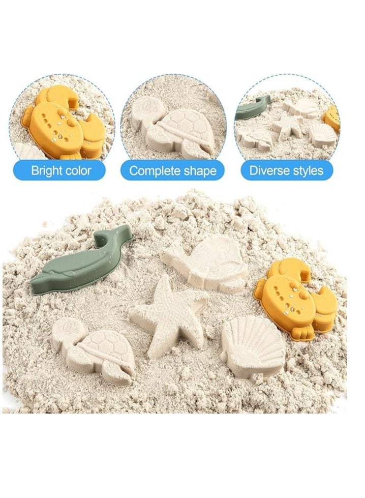 8PCS Kids Sand Toys Set, Silicone Beach Toys with Portable Beach Bag, Travel Friendly Beach Toys Set for Boys Girls, Beach Bucket Set with Sand Toy Molds Summer Outdoor Toys (Blue) - Image 2