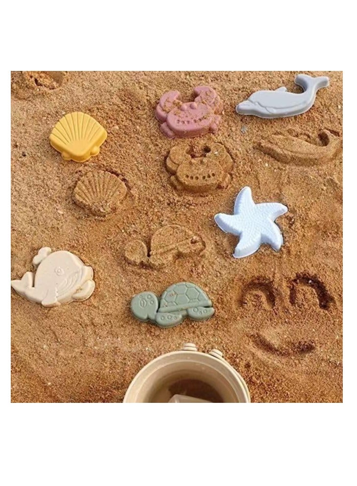 8PCS Kids Sand Toys Set, Silicone Beach Toys with Portable Beach Bag, Travel Friendly Beach Toys Set for Boys Girls, Beach Bucket Set with Sand Toy Molds Summer Outdoor Toys (Blue) - Image 3