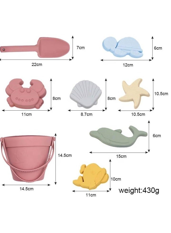 8PCS Kids Sand Toys Set, Silicone Beach Toys with Portable Beach Bag, Travel Friendly Beach Toys Set for Boys Girls, Beach Bucket Set with Sand Toy Molds Summer Outdoor Toys (Blue) - Image 4