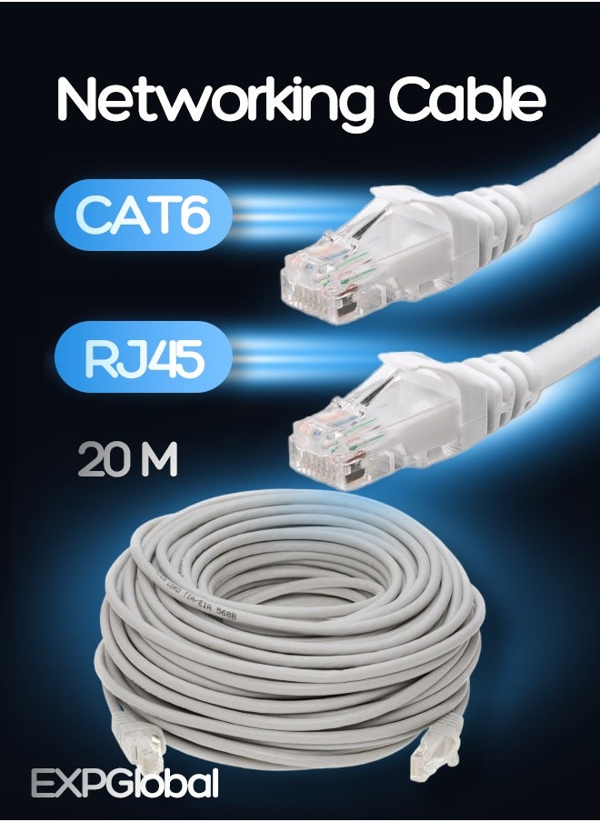 EXPGlobal Ethernet cable UTP CAT6, 2xRJ45, 8 wires x 0.4 mm, white, 20m  - Image 1