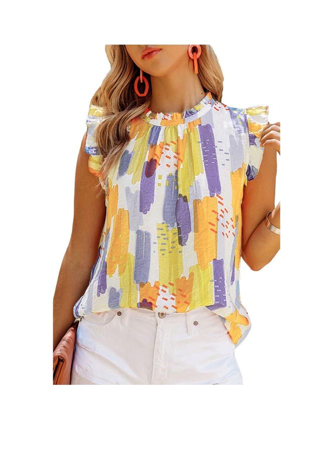 Loose Shorts Sleeveless Froal Printed Top Yellow - Image 1