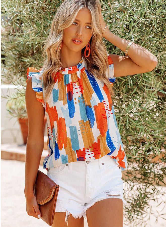 Loose Shorts Sleeveless Froal Printed Top Yellow - Image 4