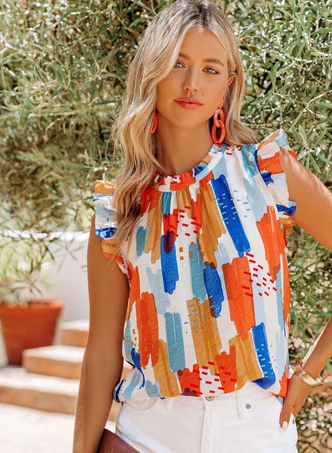 Loose Shorts Sleeveless Froal Printed Top Yellow - Image 3