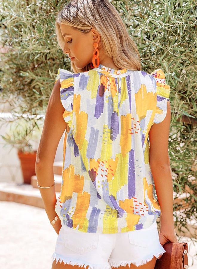 Loose Shorts Sleeveless Froal Printed Top Yellow - Image 2