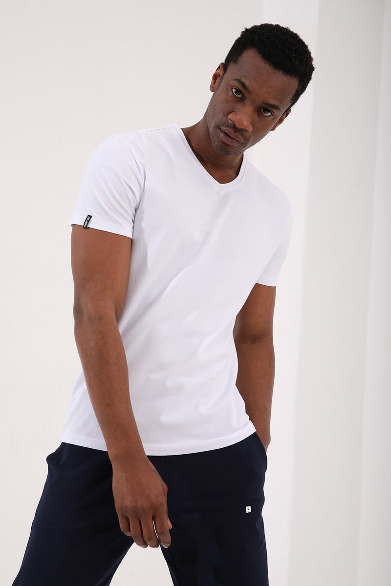Tommy Life White Men's Basic Short Sleeve Standard Mold V-Neck T-Shirt - 87912  - Image 4