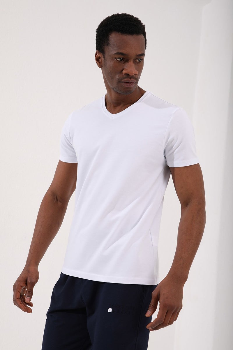 Tommy Life White Men's Basic Short Sleeve Standard Mold V-Neck T-Shirt - 87912  - Image 5