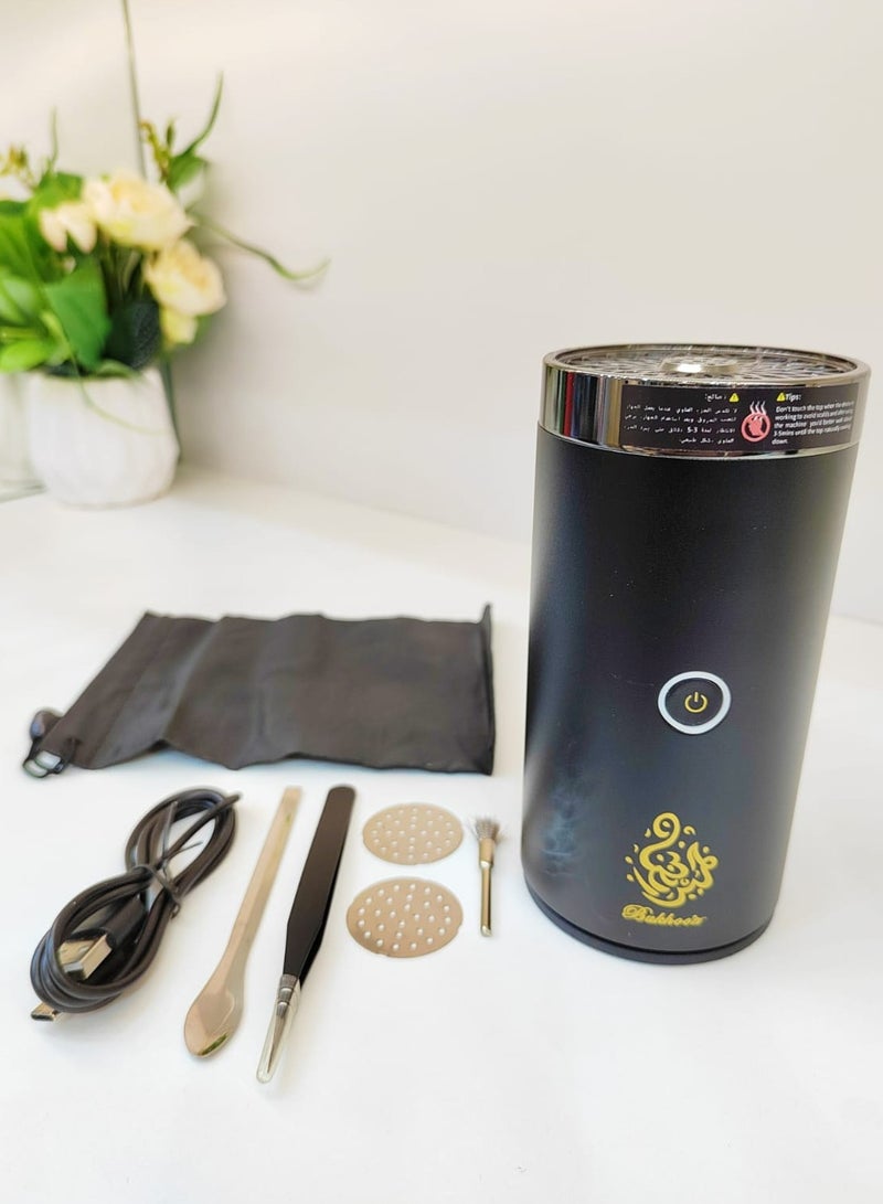 Damanhoor USB Type-C Power Rechargeable Incense Burner Black 14x6x6cm - Image 1