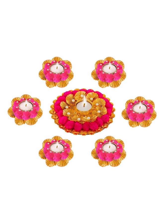 Party Propz Party Propz Round Flower Rangoli Diya - Set of 7Pcs Wax Diya for Diwali Decoration, Diwali Decoration Items for Home Decor, Diya for Puja, Diwali Diyas for Decoration, Diwali Diyas for Decoration - Image 1